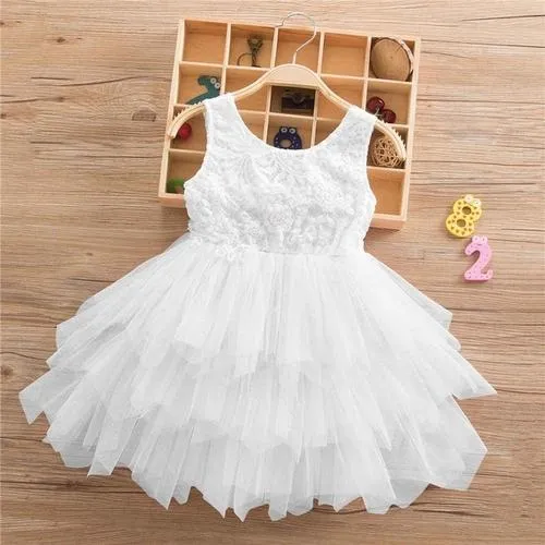 2-8T Summer Lace Girl Dress White Backless Girls