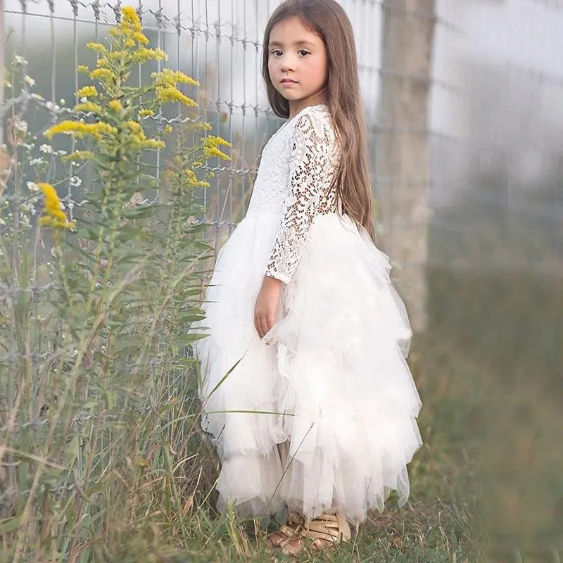 2-8T Summer Lace Girl Dress White Backless Girls