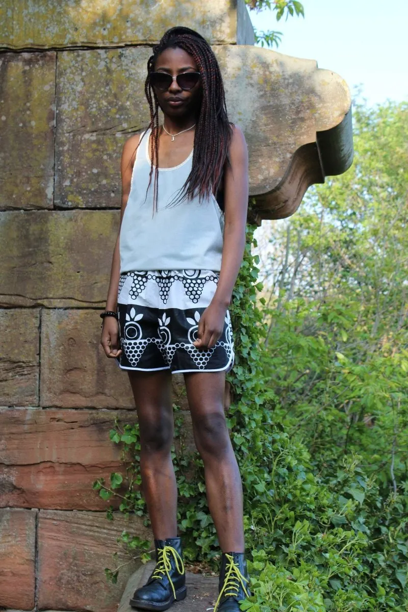 African Print Shorts in Black White Ankara Print - Festival Shorts