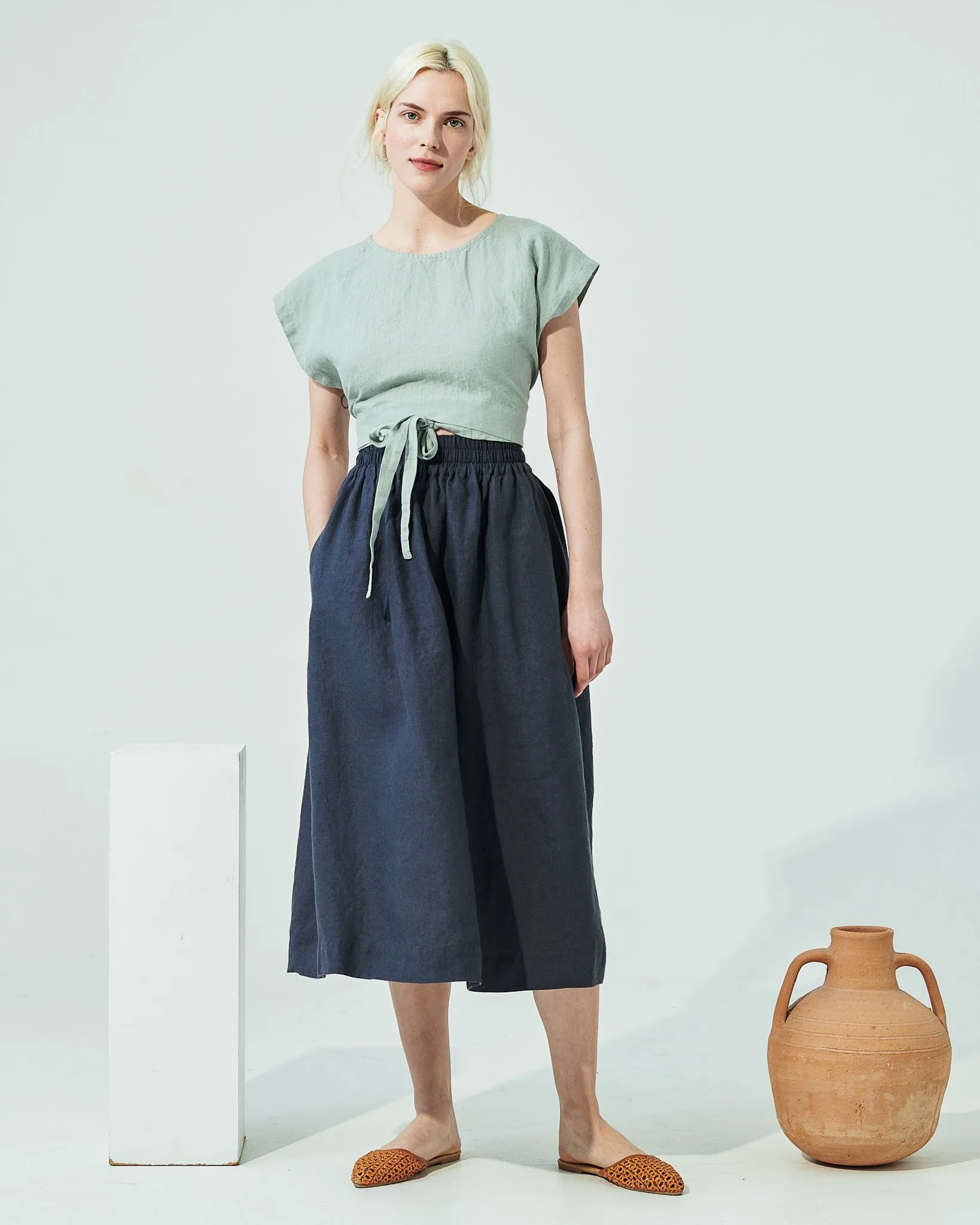 AUGUSTINE cropped linen wrap top (SS24)