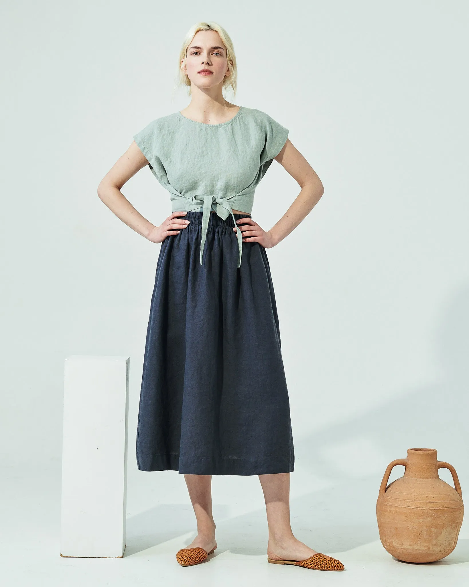 AUGUSTINE cropped linen wrap top (SS24)