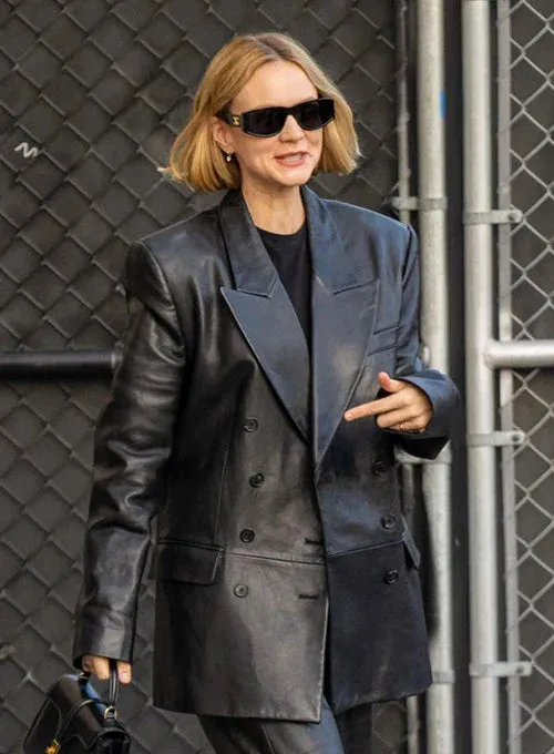 Black Leather Trench Coat Worn By Carey Mulligan