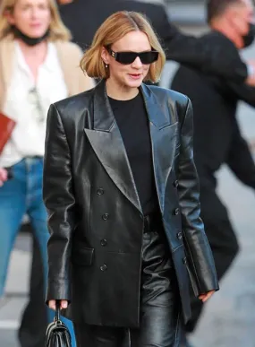 Black Leather Trench Coat Worn By Carey Mulligan