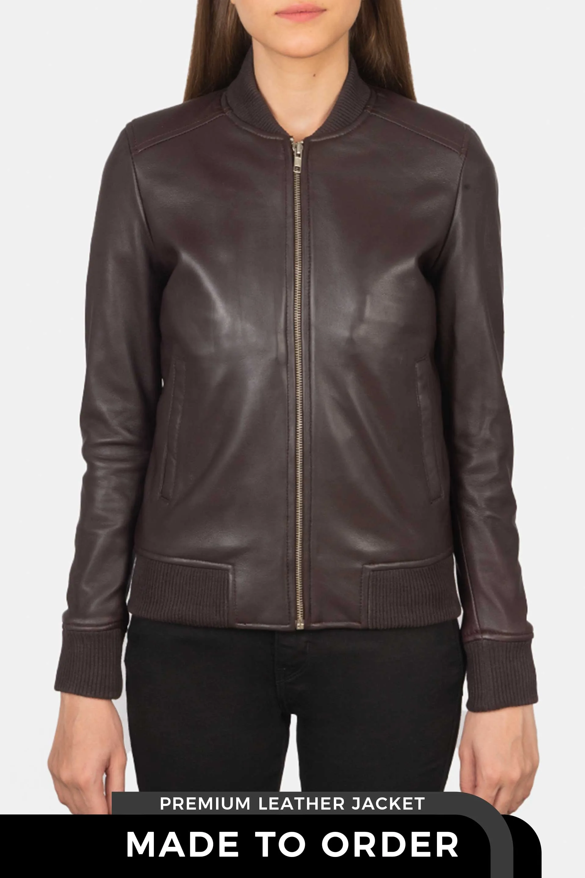 Bliss Brownish Maroon Leather Bomber Women Jacket