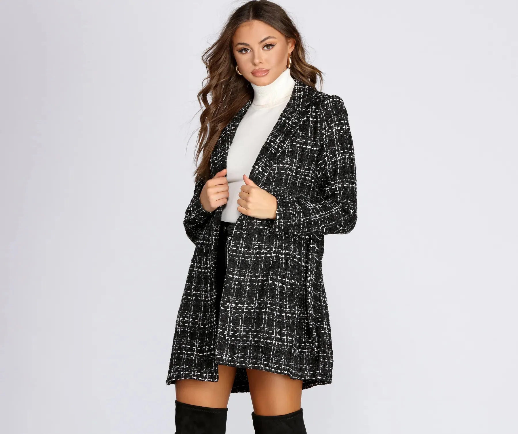 Boucle Belted Blazer Trench