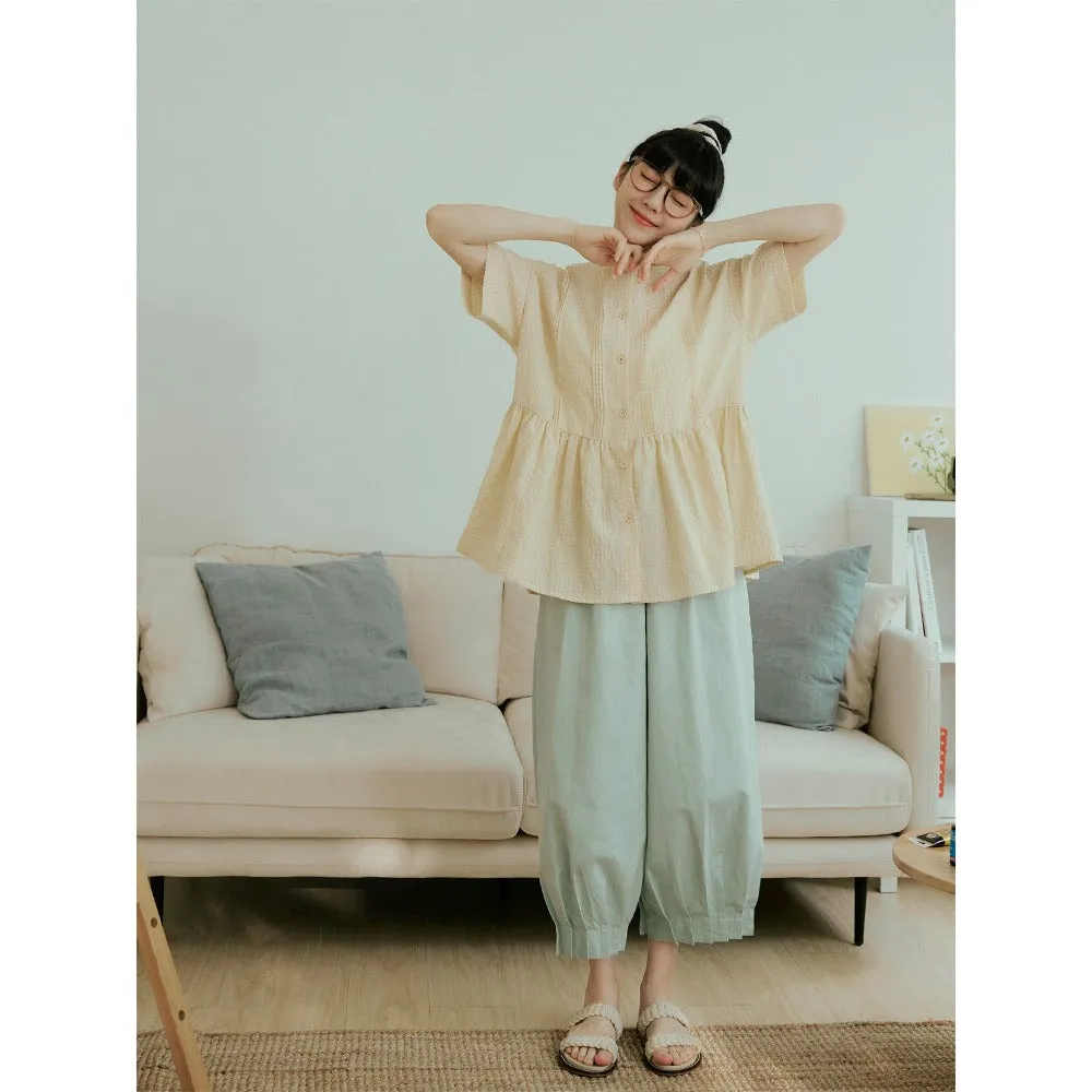 Casual Pleated Loose Cotton Suspender Jumpsuit Pants