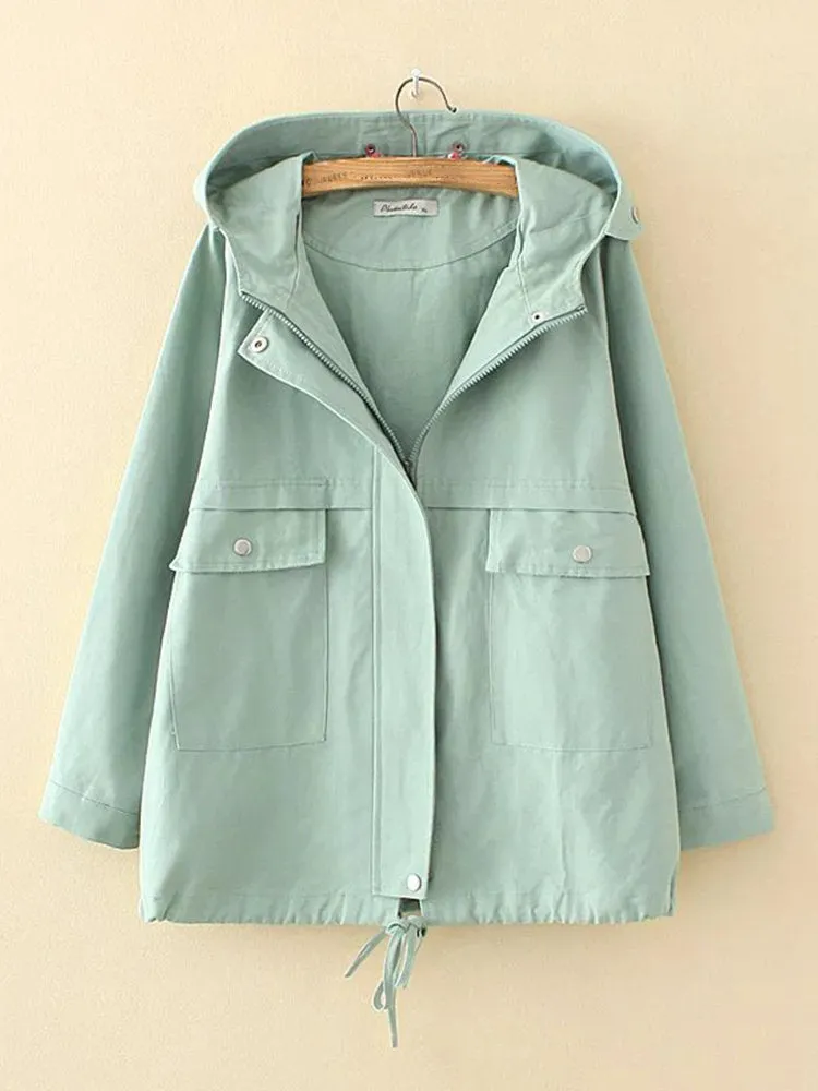 Casual Pocket Zipper Fly Hooded Trench Coats