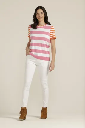 Cotton Multi Stripe Knit Top White/Pink/Orange