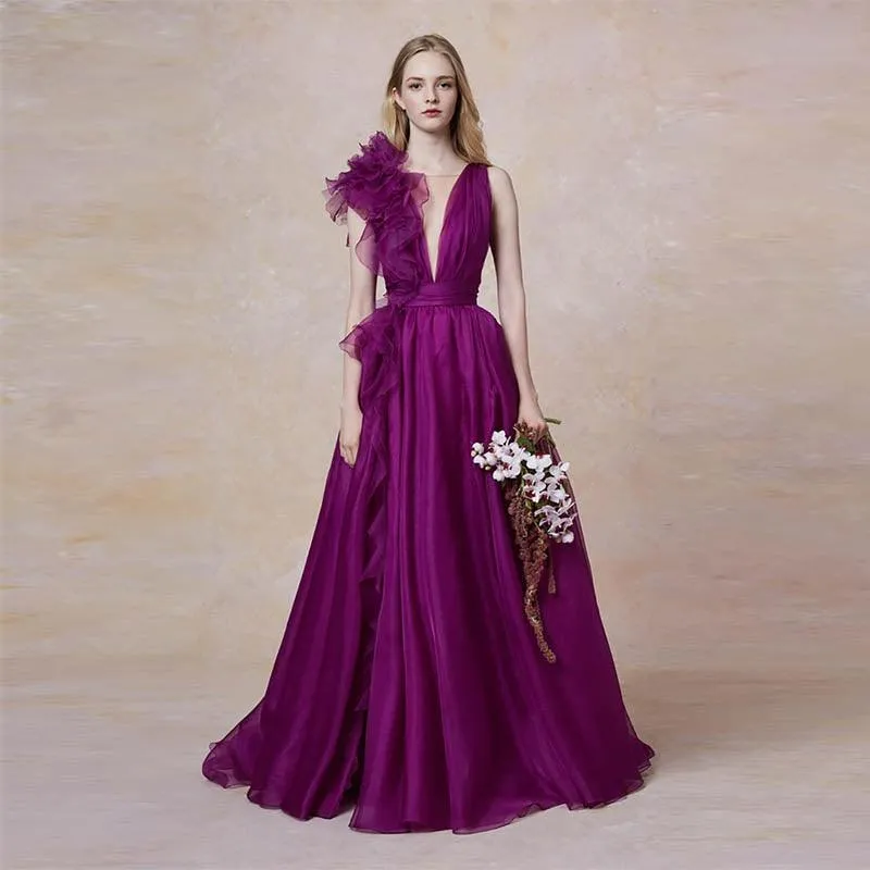 Custom Made Dress Purple Evening Dress In Organza Fashion Evening Gown