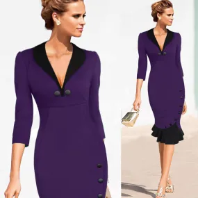 Deep V-neck Slim Mermaid Knee-length Office Dress