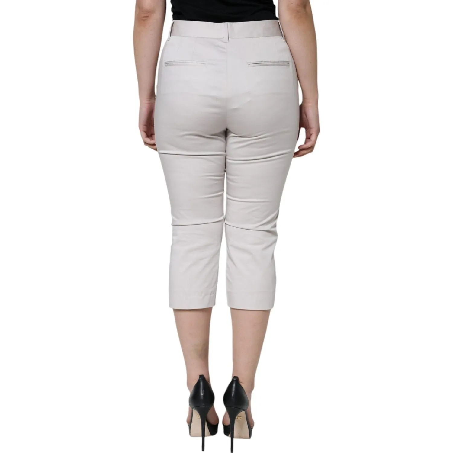 Dolce & Gabbana White Cotton Mid Waist Cropped Skinny Pants