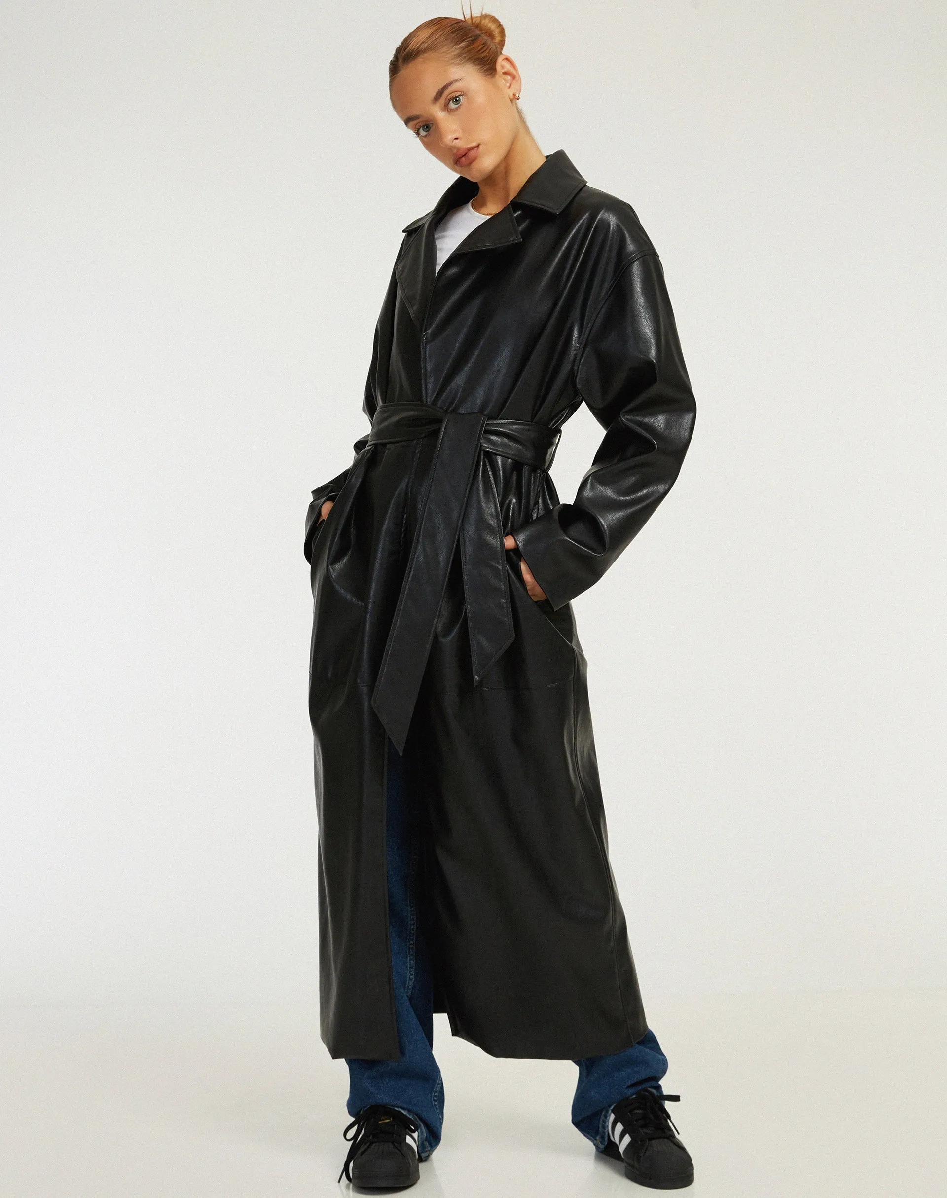 Ejo Trench Coat in PU Black