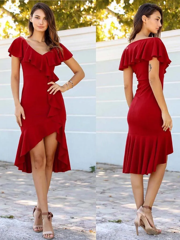 Eye-catching Satin Off-the-shoulder Knee-length Evening Dresses PD591