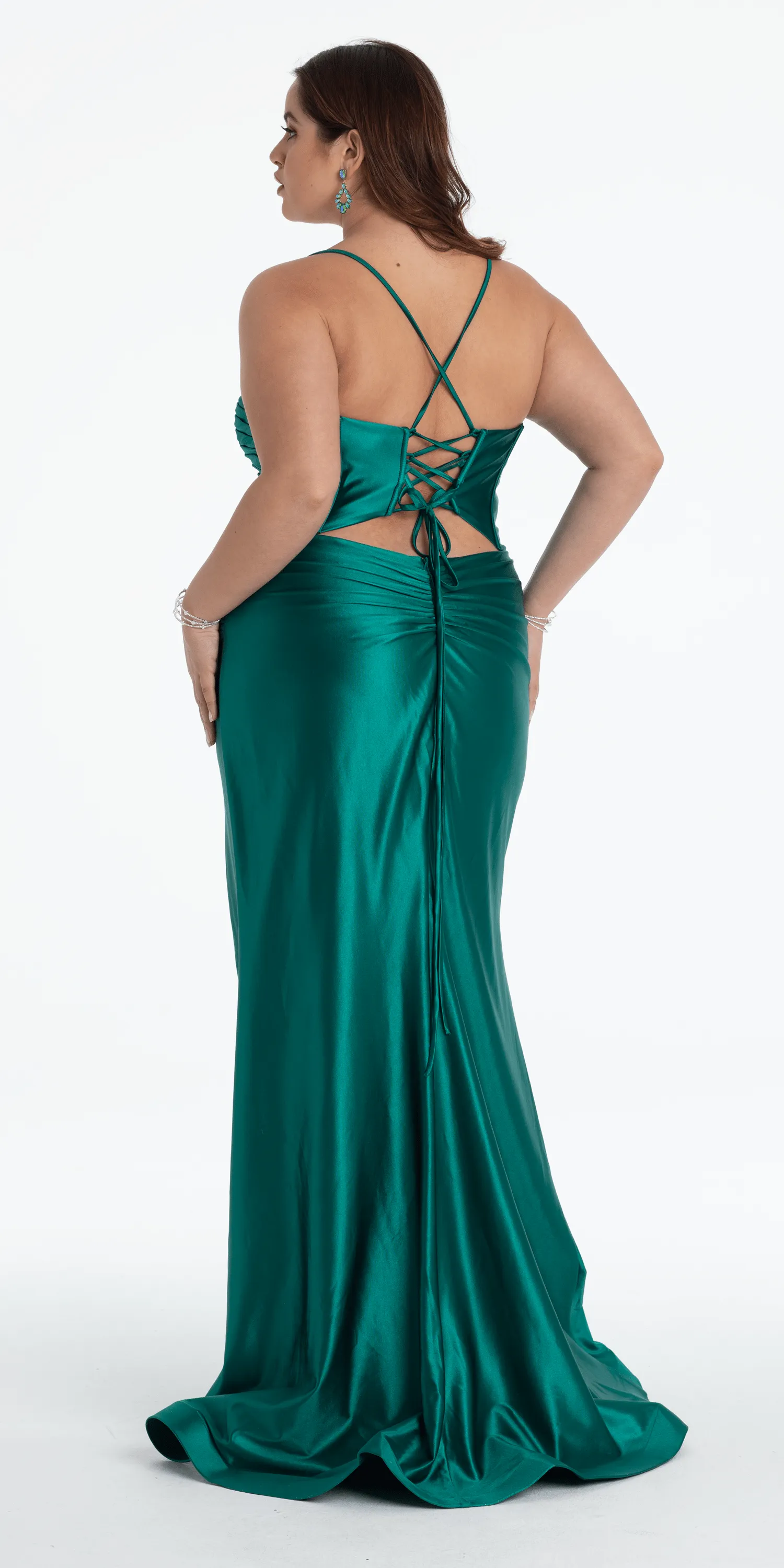 Foil Satin Twist Bodice Corset Column Dress with Side Slit