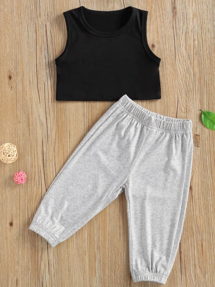 Girls Love Athletics Cropped Tank Top with Joggers Set