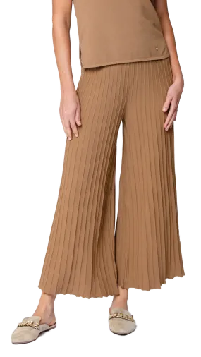 Giuliana Plisse-Look Cropped Wide Leg Pants; Mocha