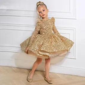 Gold Sequin Backless Flower Girl Dress