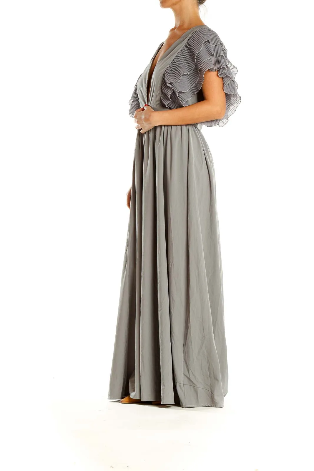 Gray Evening Maxi Ruffle Dress