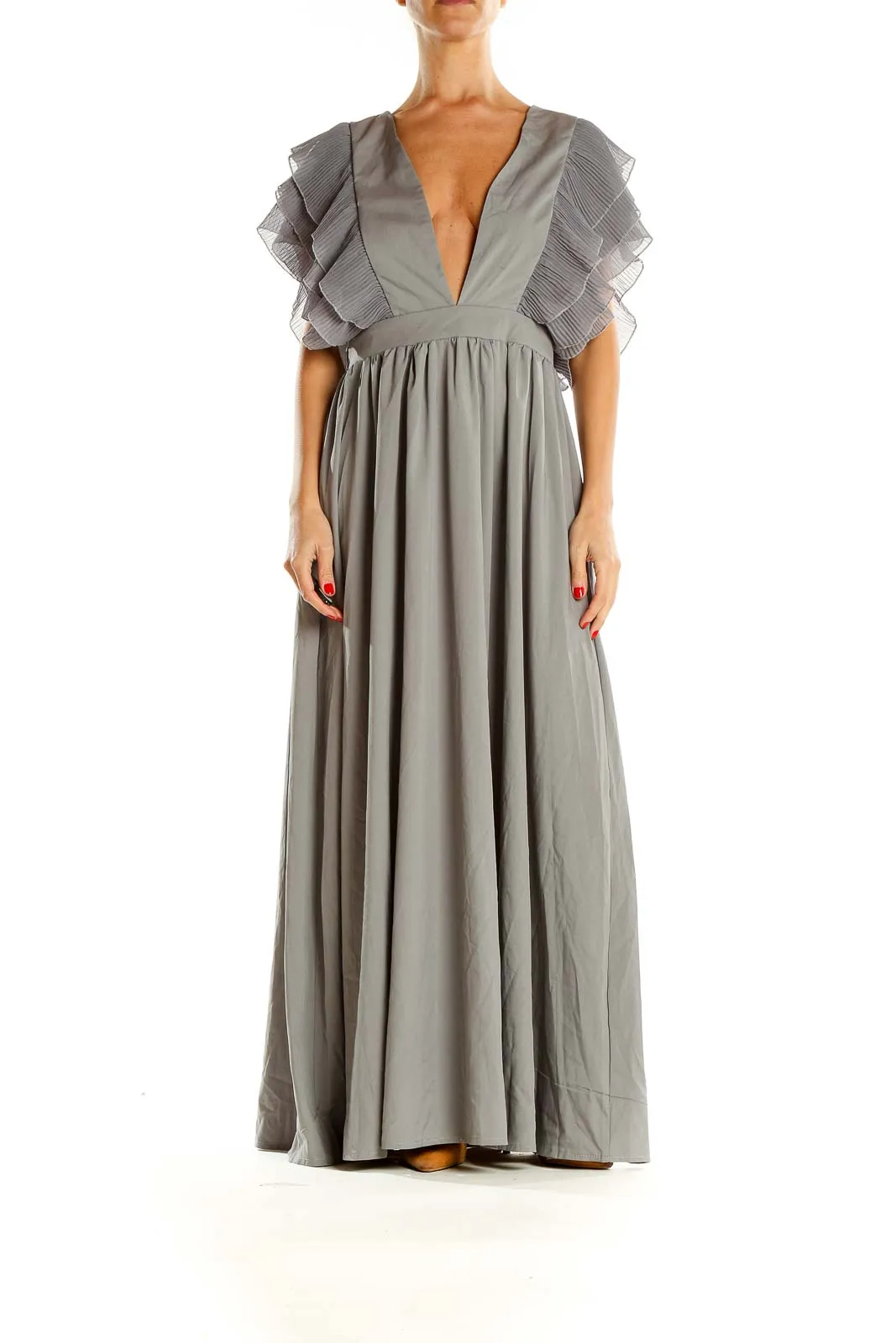 Gray Evening Maxi Ruffle Dress