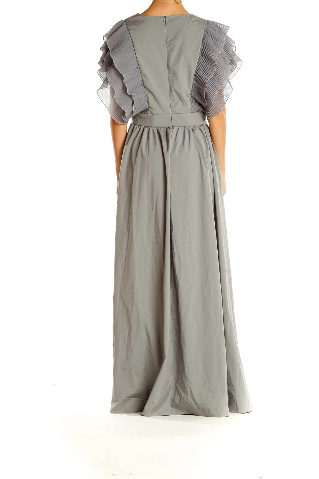 Gray Evening Maxi Ruffle Dress