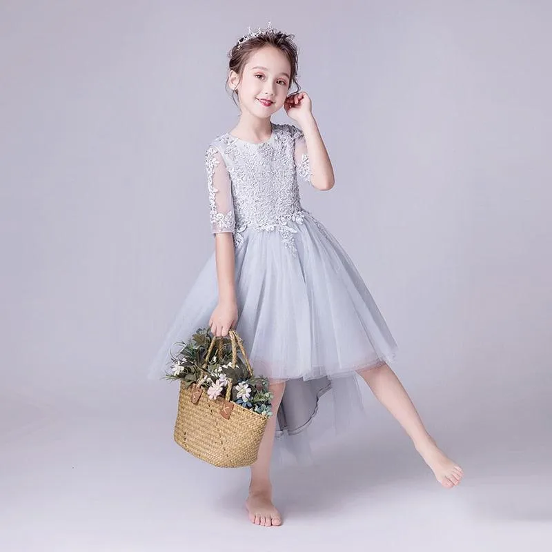 Ivory Lace Long Sleeve Flower Girl Gown