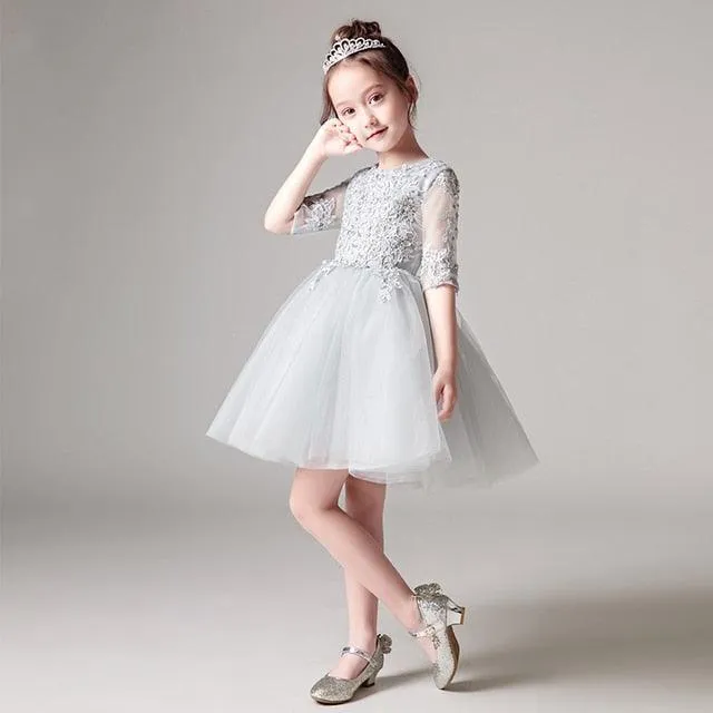 Ivory Lace Long Sleeve Flower Girl Gown