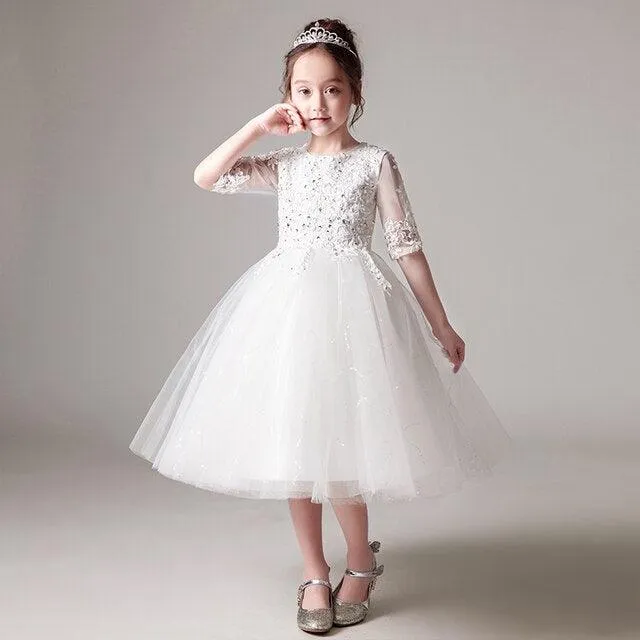 Ivory Lace Long Sleeve Flower Girl Gown