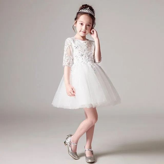 Ivory Lace Long Sleeve Flower Girl Gown