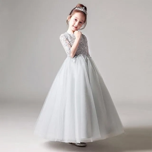 Ivory Lace Long Sleeve Flower Girl Gown