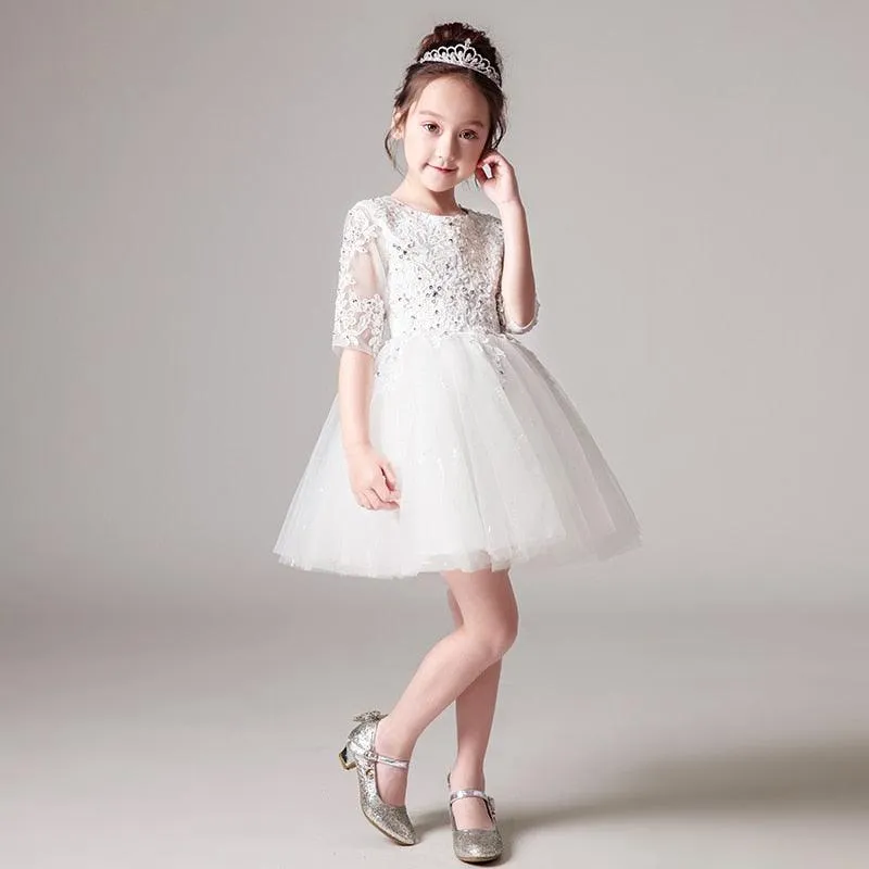 Ivory Lace Long Sleeve Flower Girl Gown