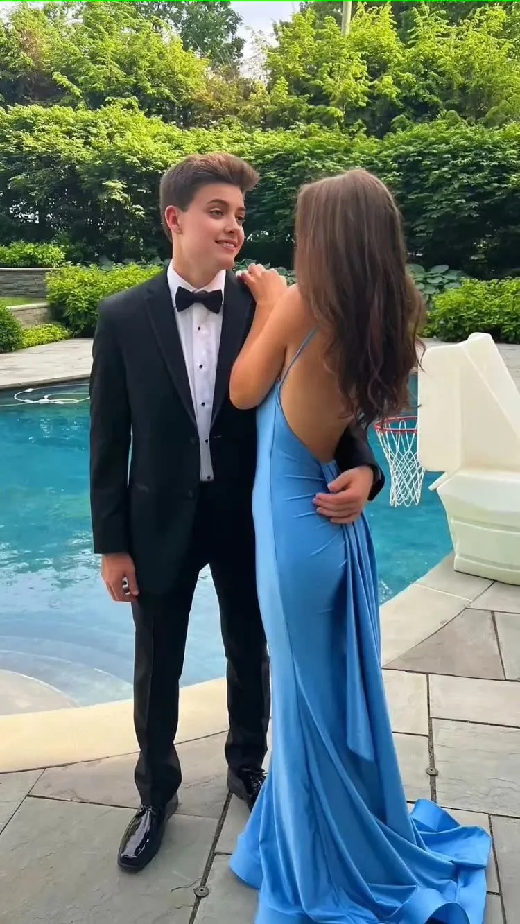 kamahe Blue Prom Dress, Mermaid Prom Dresses, Open Back Evening Dress