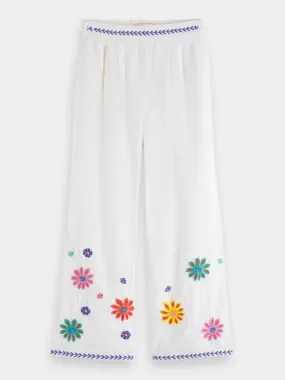 Kids - Cropped flower embroidery pants