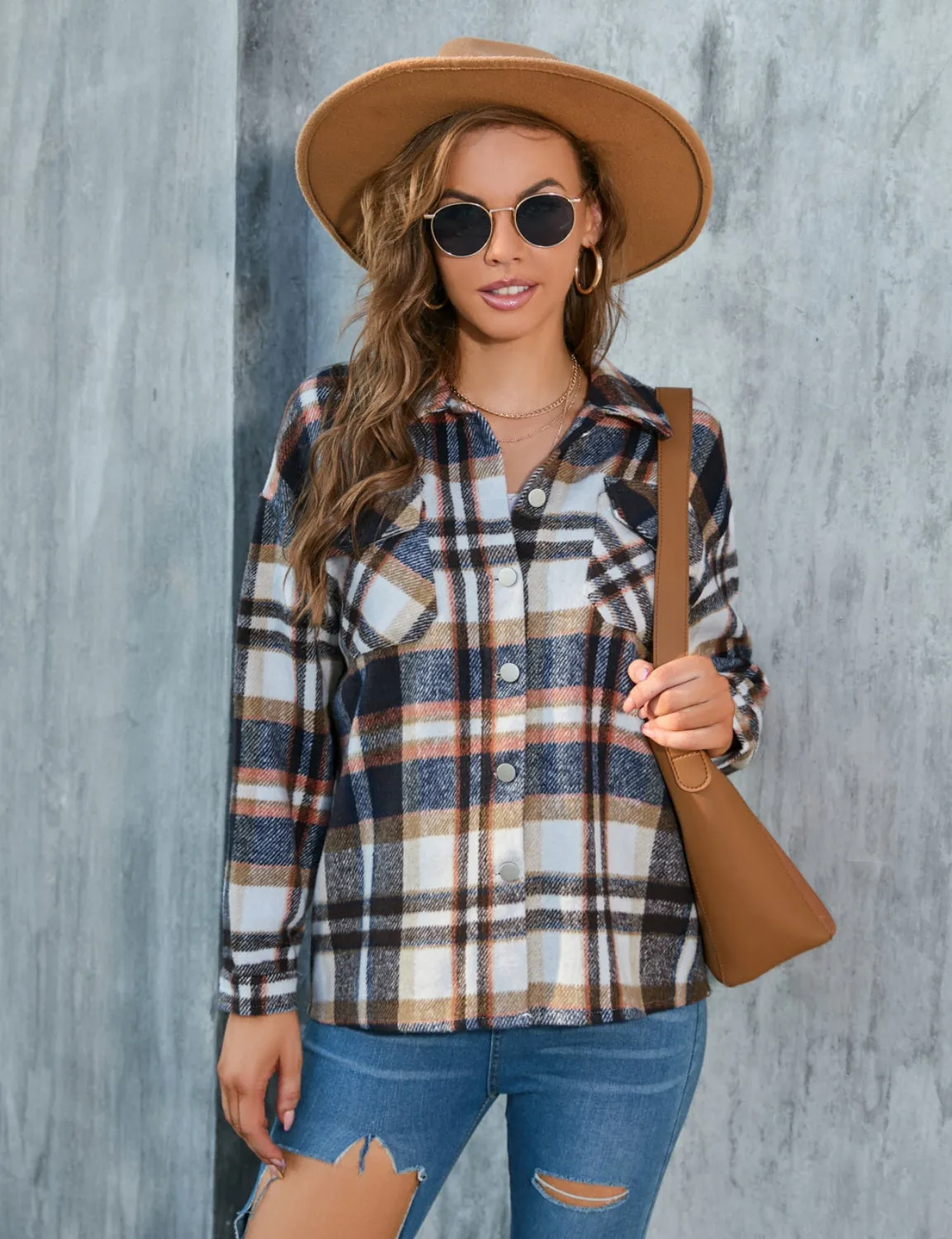 Long Sleeve Plaid Button Shirt Coat