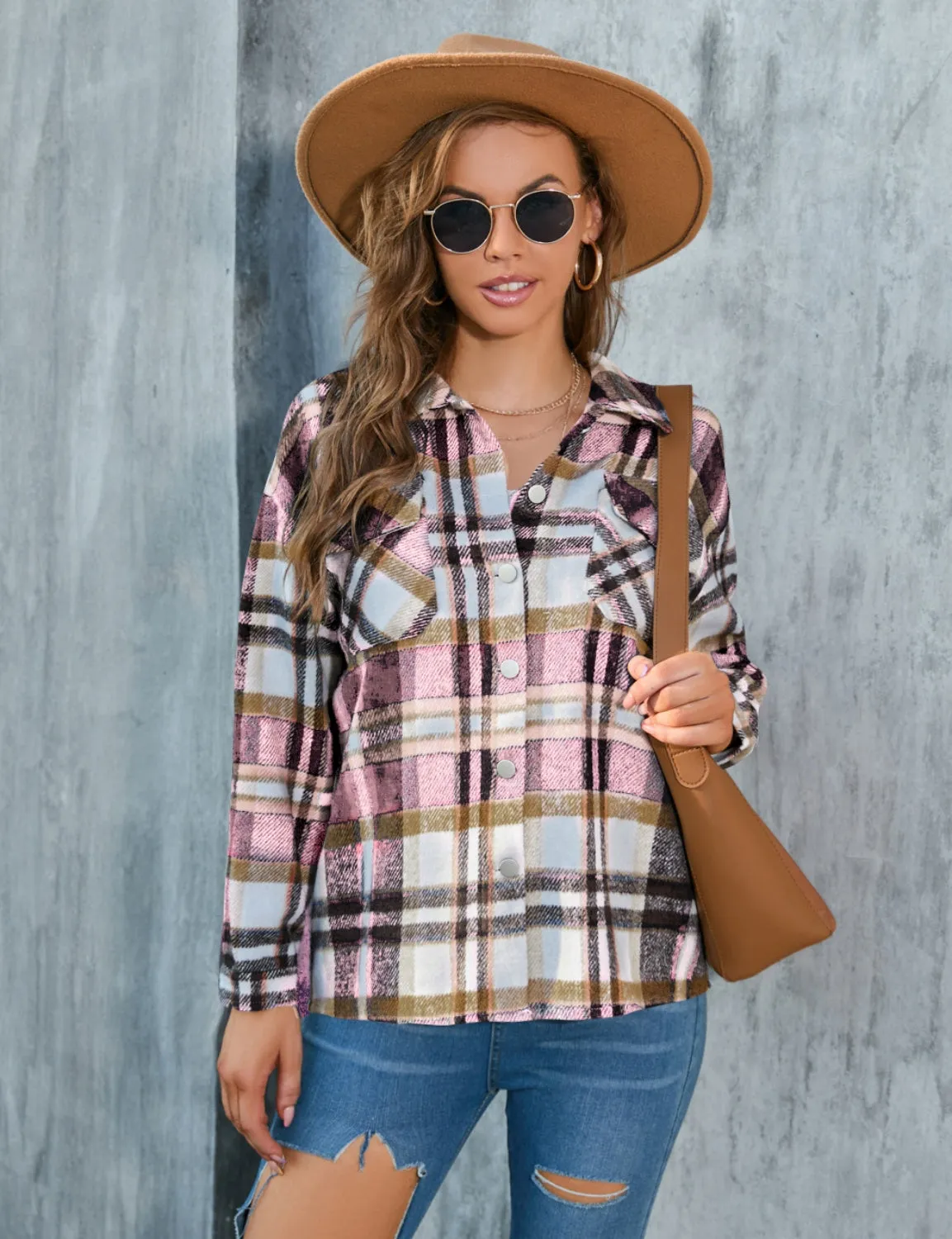 Long Sleeve Plaid Button Shirt Coat