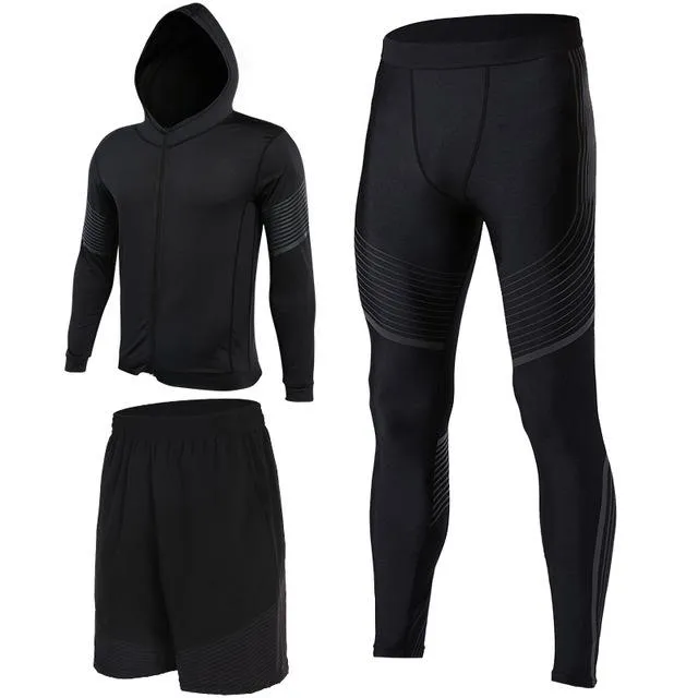 Men's Compression Running Suits Three Clothes Sports Set Jackets Shorts and Pants Joggers