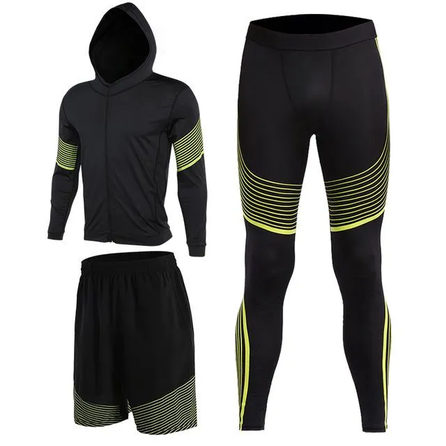 Men's Compression Running Suits Three Clothes Sports Set Jackets Shorts and Pants Joggers