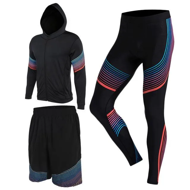 Men's Compression Running Suits Three Clothes Sports Set Jackets Shorts and Pants Joggers