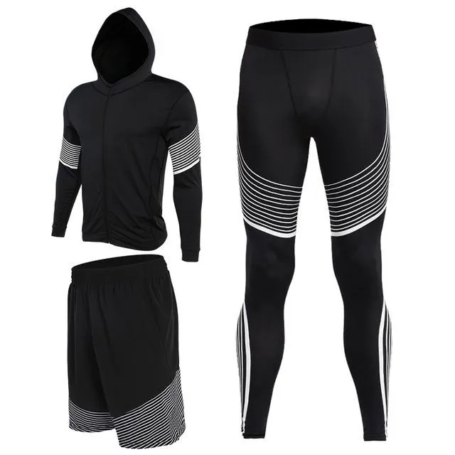 Men's Compression Running Suits Three Clothes Sports Set Jackets Shorts and Pants Joggers