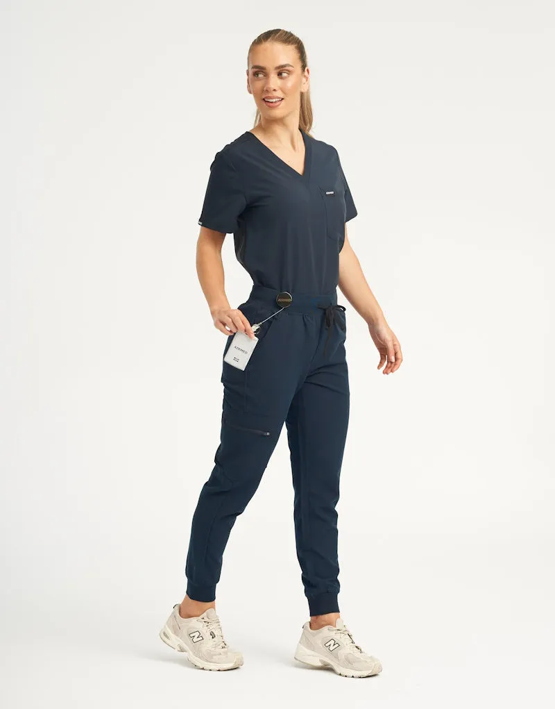 Midnight Navy One Pocket Top and Scrub Jogger Set