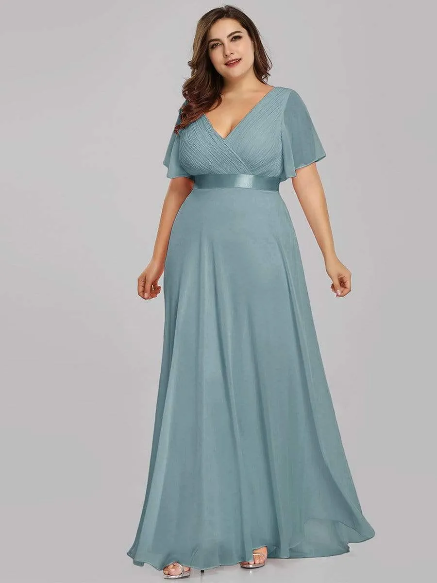 Monica | Long Empire Waist Bridesmaid Dress with Short Flutter Sleeves