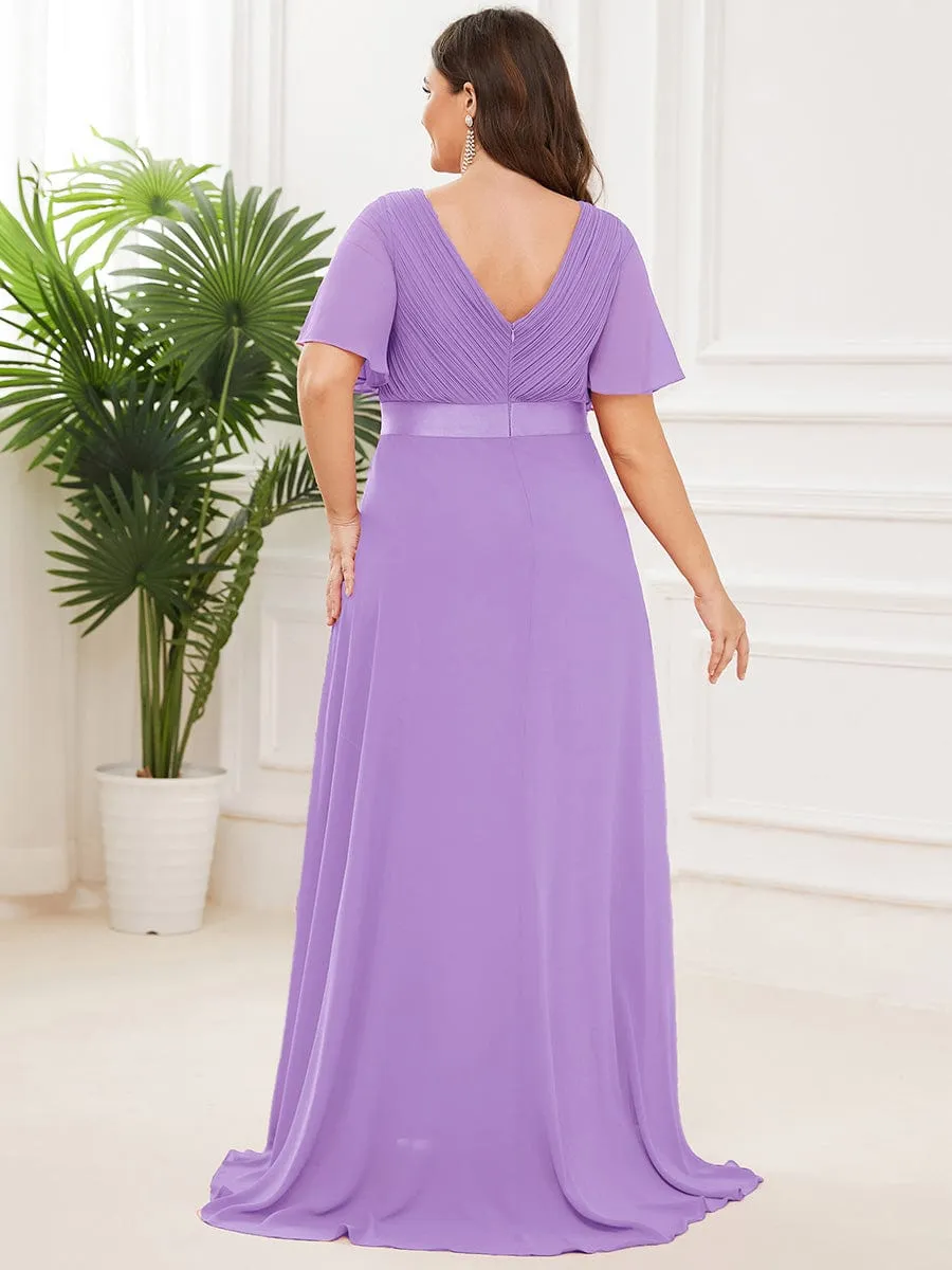 Monica | Long Empire Waist Bridesmaid Dress with Short Flutter Sleeves