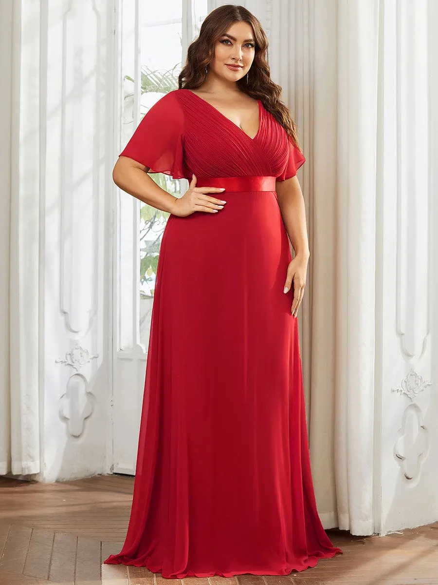 Monica | Long Empire Waist Bridesmaid Dress with Short Flutter Sleeves