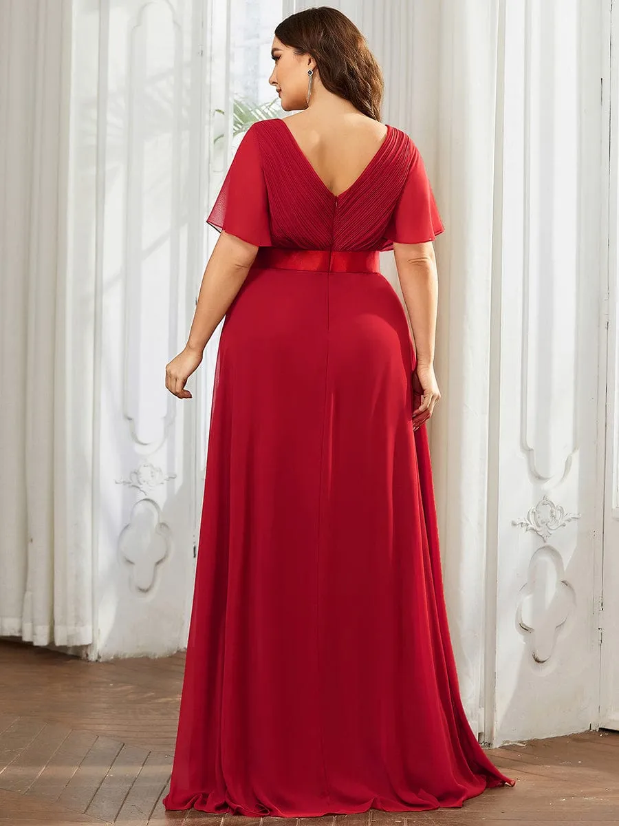 Monica | Long Empire Waist Bridesmaid Dress with Short Flutter Sleeves