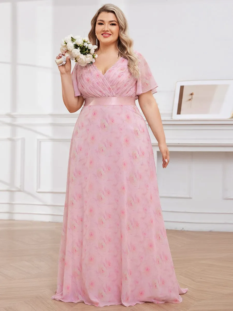 Monica | Long Empire Waist Bridesmaid Dress with Short Flutter Sleeves