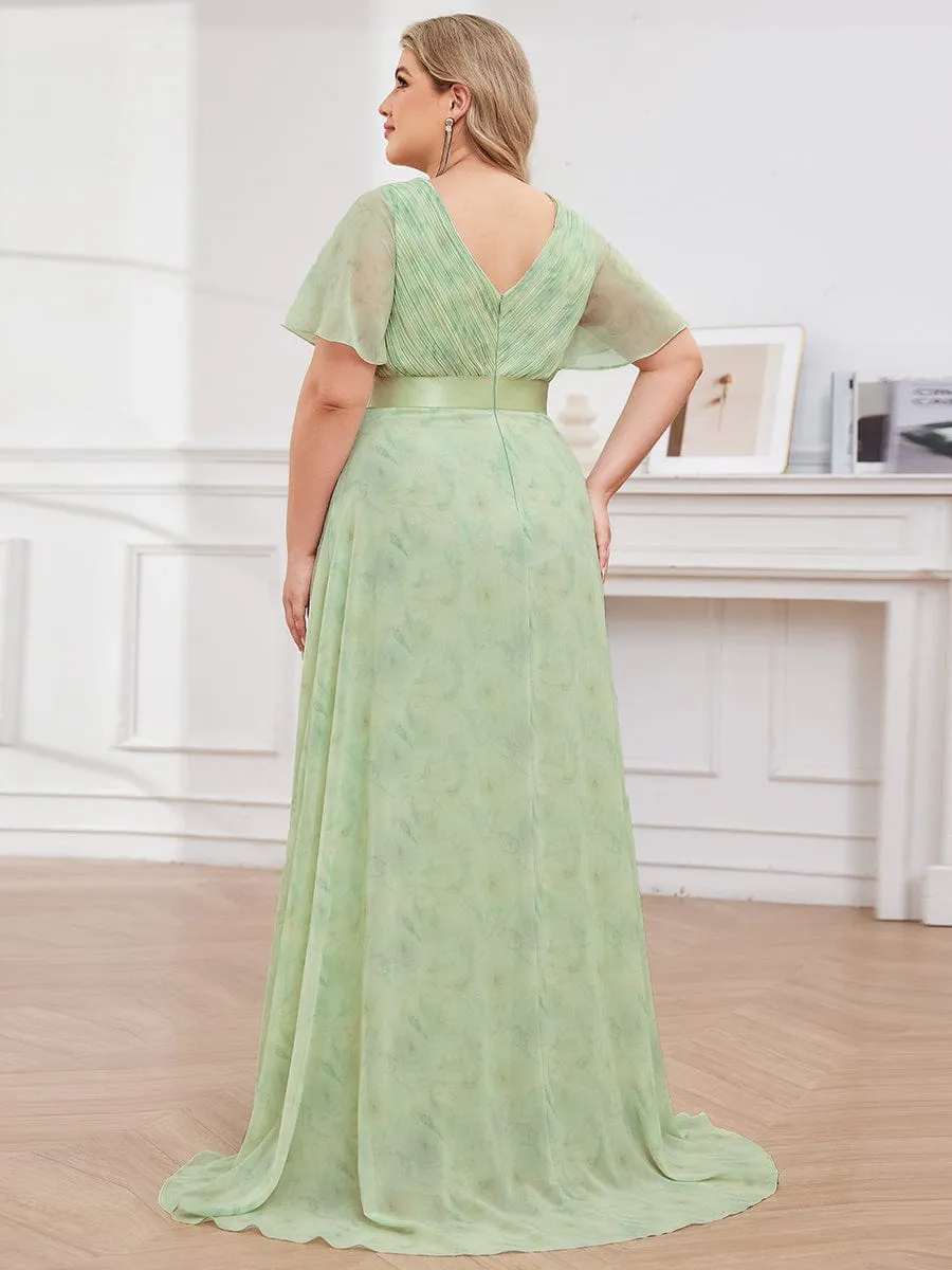 Monica | Long Empire Waist Bridesmaid Dress with Short Flutter Sleeves