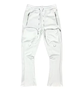 Motive Denim Stacked Track Pants w/ Cargo Pockets (White)