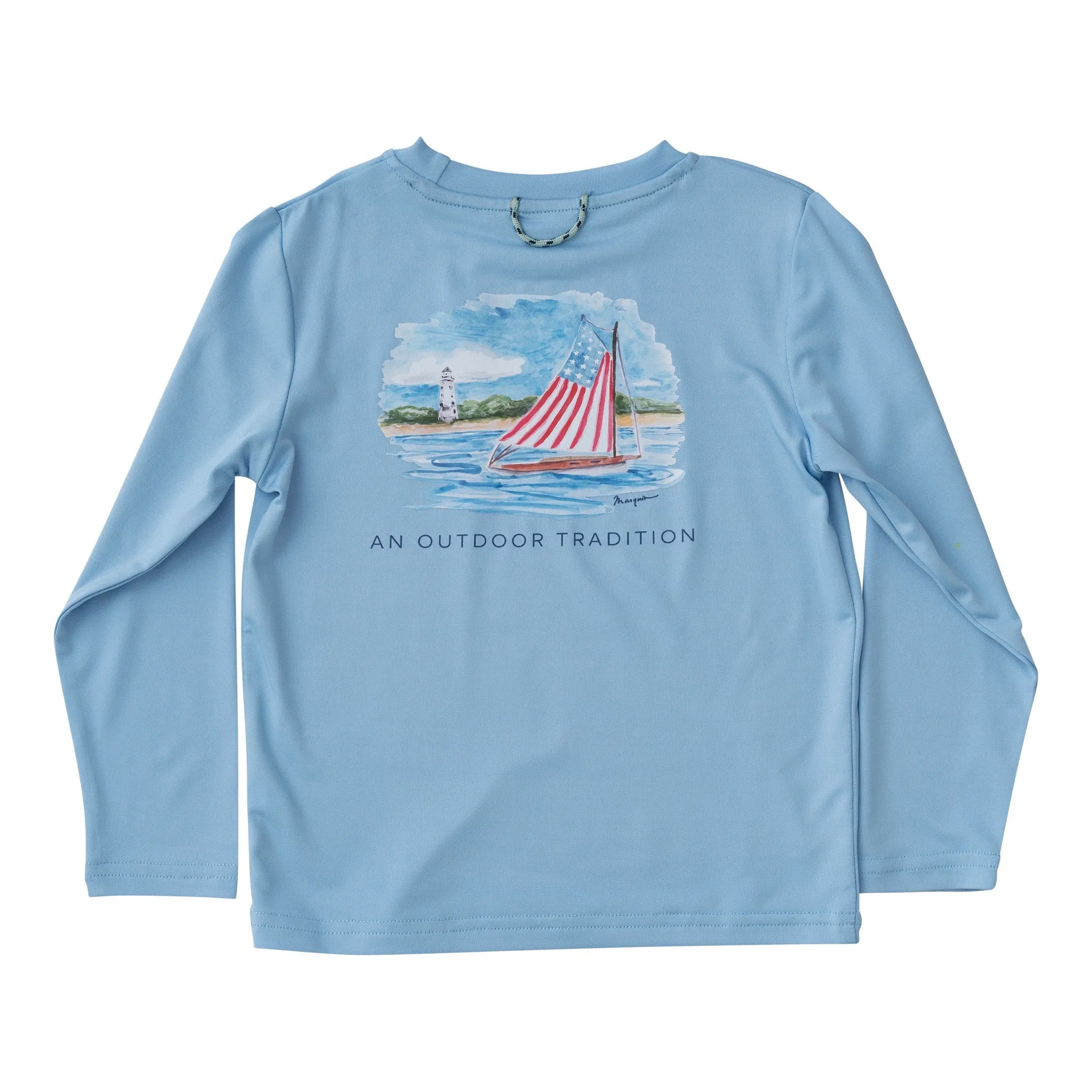 Pro Performance Long Sleeve Fishing Tee with Flag Art