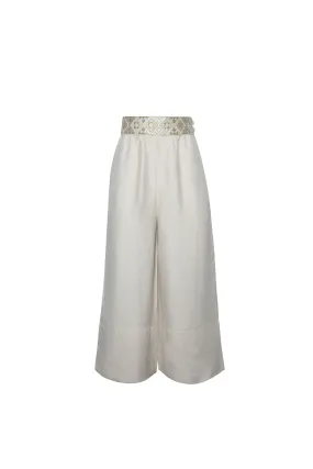 Raha Wide Leg Cropped Pants - Ecru