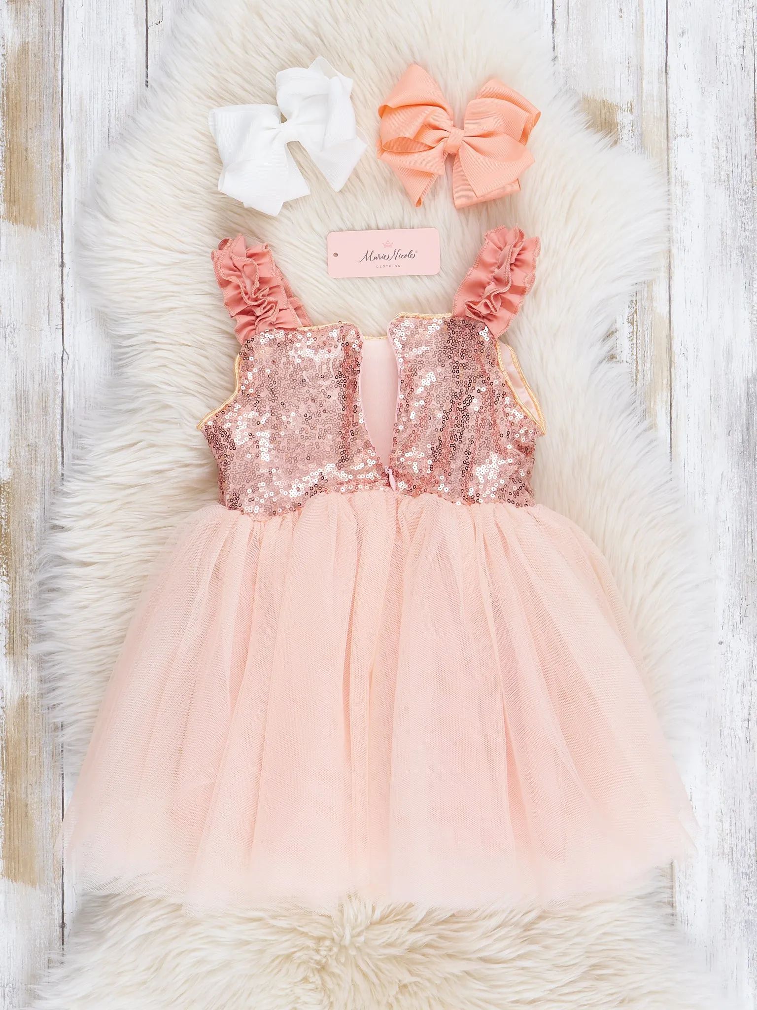 Rose Gold Ruffle Sparkle Party Dress