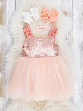 Rose Gold Ruffle Sparkle Party Dress